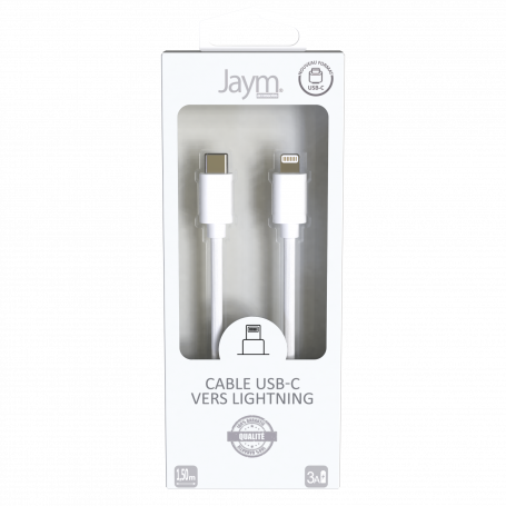 Câble charge & synchro usb-c vers iPhone (lightning) blanc, Jaym