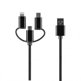 CABLE TRIPLUG 3-EN-1 USB-A VERS MICRO-USB / USB-C / LIGHTNING NOIR - SETTY **