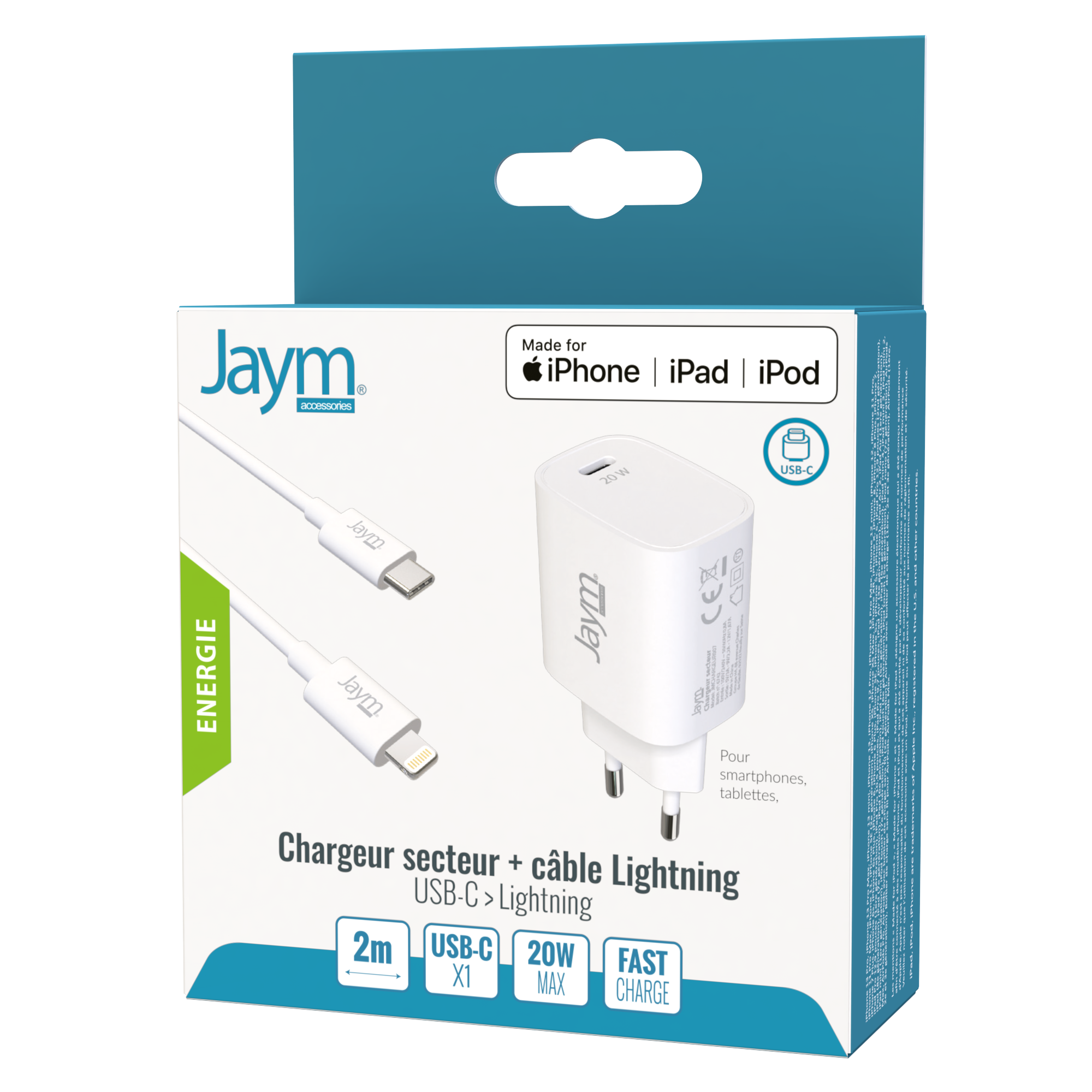 PACK CHARGEUR VOITURE RAPIDE USB-C 30W PD 12/24V + CABLE USB-C VERS TYPE-C  1M NOIRS - JAYM® (JMCOMBO015)