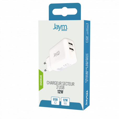 CHARGEUR SECTEUR DOUBLE USB-A 12W BLANC - JAYM®