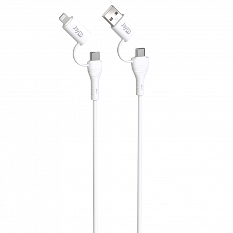 CABLE QUADRIPLUG 4-EN-1 USB-C / USB-A VERS USB-C / LIGHTNING 1M 3A NOIR 