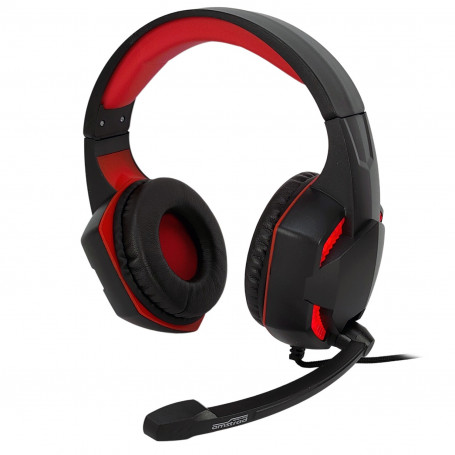 CASQUE AUDIO PRO GAMER 40MM ROUGE + POWER BASS + RETROECLAIRAGE LED + ARCEAU ET MICRO AJUSTABLES - AMSTRAD