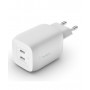 PACK CHARGEUR SECTEUR RAPIDE 2 USB-C GAN 65W PD-PPS (USB-C 20W/65W + USB-C 45W/65W) + CABLE 2M USB-C VERS USB-C BLANCS - BELKIN