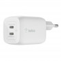 PACK CHARGEUR SECTEUR RAPIDE 2 USB-C GAN 65W PD-PPS (USB-C 20W/65W + USB-C 45W/65W) + CABLE 2M USB-C VERS USB-C BLANCS - BELKIN