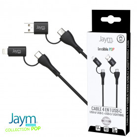 COMBO CABLE LIGHTNING MFI 1M + CHARGEUR VOITURE 2 USB 12W NOIRS - JAYM
