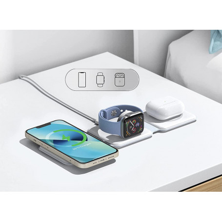 STATION DE RECHARGE PLIABLE INDUCTION 3-EN-1 MAGSAFE : IPHONE + AIRPODS +  WATCH - BLANC - CHOETECH
