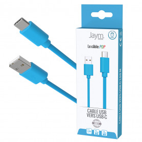 CABLE CHARGE & SYNCHRO USB-A VERS USB-C - LONGUEUR 1.5M - BLEU - JAYM® COLLECTION POP