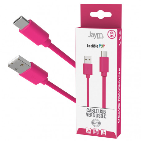 CABLE CHARGE & SYNCHRO USB-A VERS USB-C - LONGUEUR 1.5M - ROSE - JAYM® COLLECTION POP