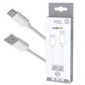 CABLE CHARGE & SYNCHRO USB-A VERS USB-C - LONGUEUR 1.5M - BLANC - JAYM® COLLECTION POP