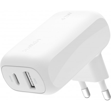 CHARGEUR SECTEUR RAPIDE 42W DOUBLE USB : USB-C 30W PD ET PPS + USB-A 12W BLANC - BELKIN