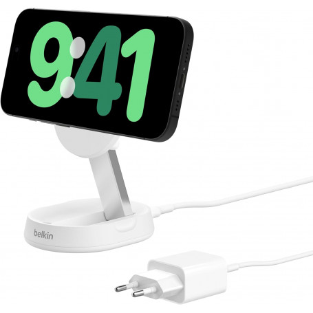 STATION DE RECHARGE RETRACTABLE AVEC INDUCTION MAGSAFE Qi2 15W POUR IPHONE - BLANC - BELKIN