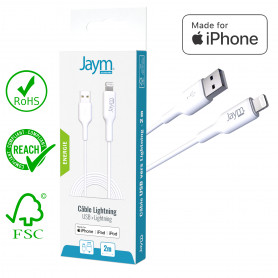 CABLE CHARGE & SYNCHRO USB-A VERS LIGHTNING MFI - LONGUEUR 2M - BLANC - JAYM®