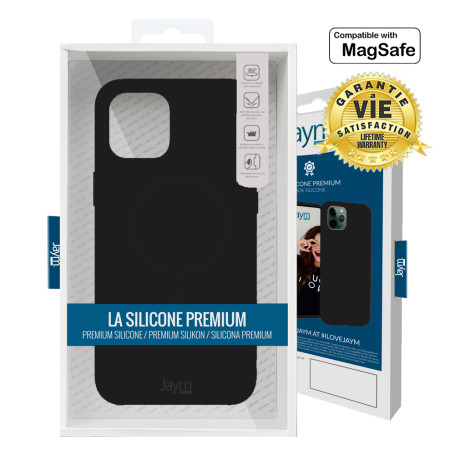 COQUE PREMIUM SILICONE ET MICROFIBRE COMPATIBLE MAGSAFE POUR APPLE IPHONE 15 NOIR - JAYM® CLASSIC®