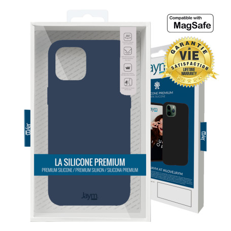 COQUE PREMIUM SILICONE ET MICROFIBRE COMPATIBLE MAGSAFE POUR APPLE IPHONE 15 BLEU - JAYM® CLASSIC® **