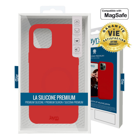 COQUE PREMIUM SILICONE ET MICROFIBRE COMPATIBLE MAGSAFE POUR APPLE IPHONE 15 ROUGE - JAYM® CLASSIC® **