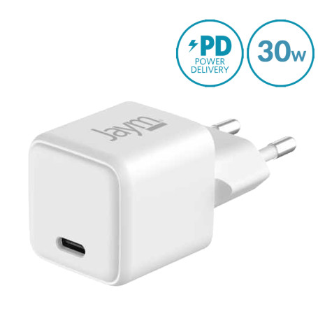 CHARGEUR SECTEUR COMPACT ET RAPIDE *GAN* USB-C 30W PD ET PPS BLANC *CERTIFIÉ GRS* - JAYM®