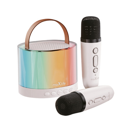 ENCEINTE BLUETOOTH PORTABLE 5W AVEC KARAOKÉ + 2 MICROS SANS FIL - BLANC - MAXLIFE