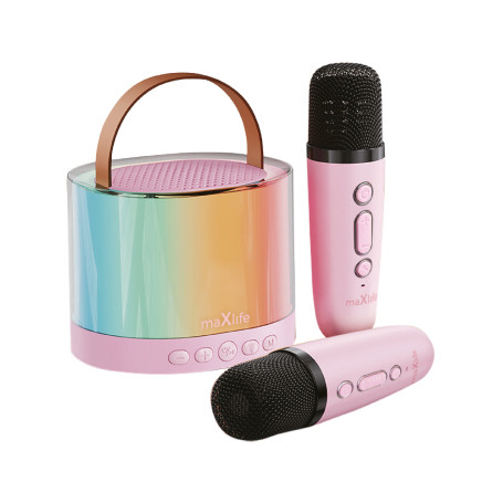 ENCEINTE BLUETOOTH PORTABLE 5W AVEC KARAOKÉ + 2 MICROS SANS FIL - ROSE - MAXLIFE