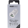 CHARGEUR VOITURE DOUBLE USB : USB-A 12W + USB-C 30W PD - BLANC