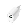 CHARGEUR SECTEUR DOUBLE USB : USB-A 18W + USB-C 20W PD - BLANC