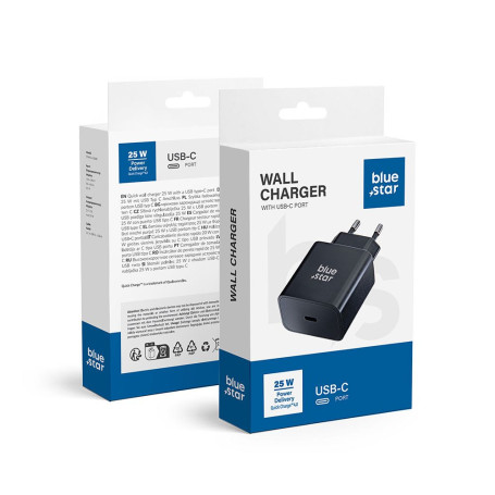 CHARGEUR SECTEUR RAPIDE USB-C 25W PD NOIR - BLUE STAR