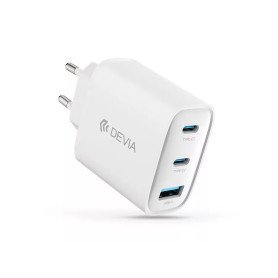 CHARGEUR SECTEUR RAPIDE GAN USB-C 65W MAX PD ET PPS : 2 USB-C (65W) + 1 USB-A (20W) - BLANC - DEVIA