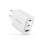 CHARGEUR SECTEUR RAPIDE GAN USB-C 65W MAX PD ET PPS : 2 USB-C (65W) + 1 USB-A (20W) - BLANC - DEVIA