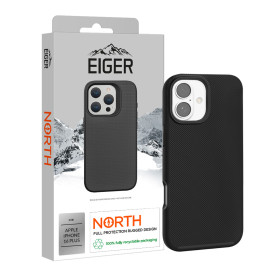 COQUE RIGIDE NOIRE ULTRA-RENFORCÉE POLYCARBONATE *DROP-TEST 4 METRES* POUR APPLE IPHONE 16 PLUS - EIGER®