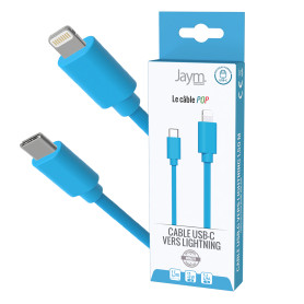 CABLE CHARGE & SYNCHRO USB-C VERS LIGHTNING PD (27W) - LONGUEUR 1.5M - BLEU - JAYM® COLLECTION POP