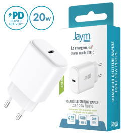 CHARGEUR SECTEUR RAPIDE USB-C 20W PD ET PPS BLANC - JAYM® POP