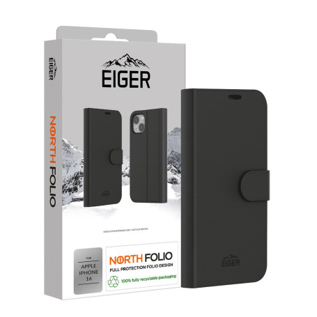 ETUI FOLIO STAND MAGNETIQUE RENFORCE NOIR POUR APPLE IPHONE 16 - EIGER